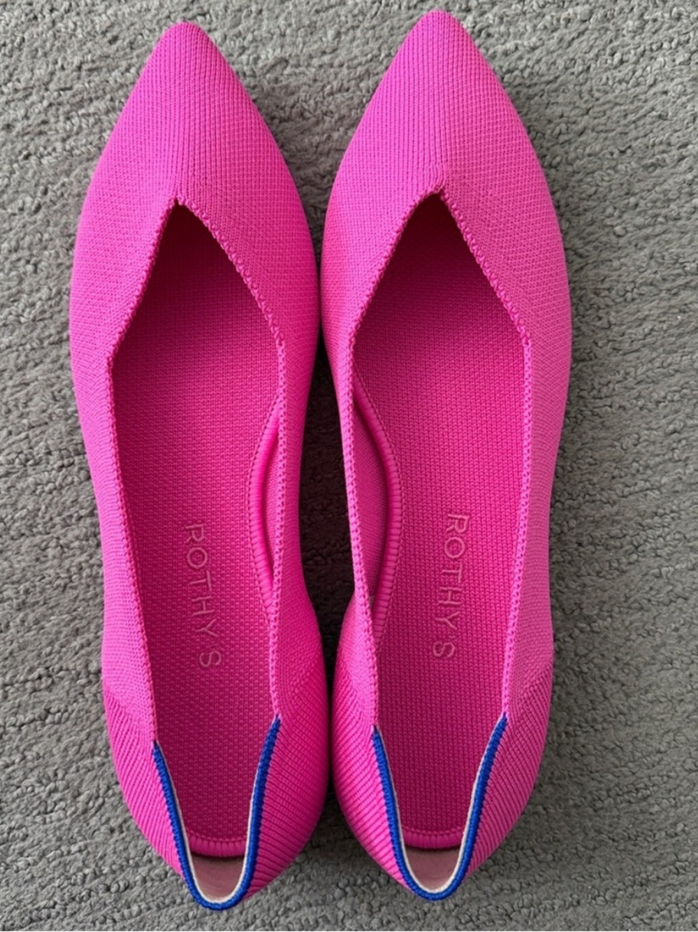 Rothy's The Point Hot Pink Knit Pointy Toe Flat Ballet Slip-On Shoes Sz 8.5 - Picture 2 of 3